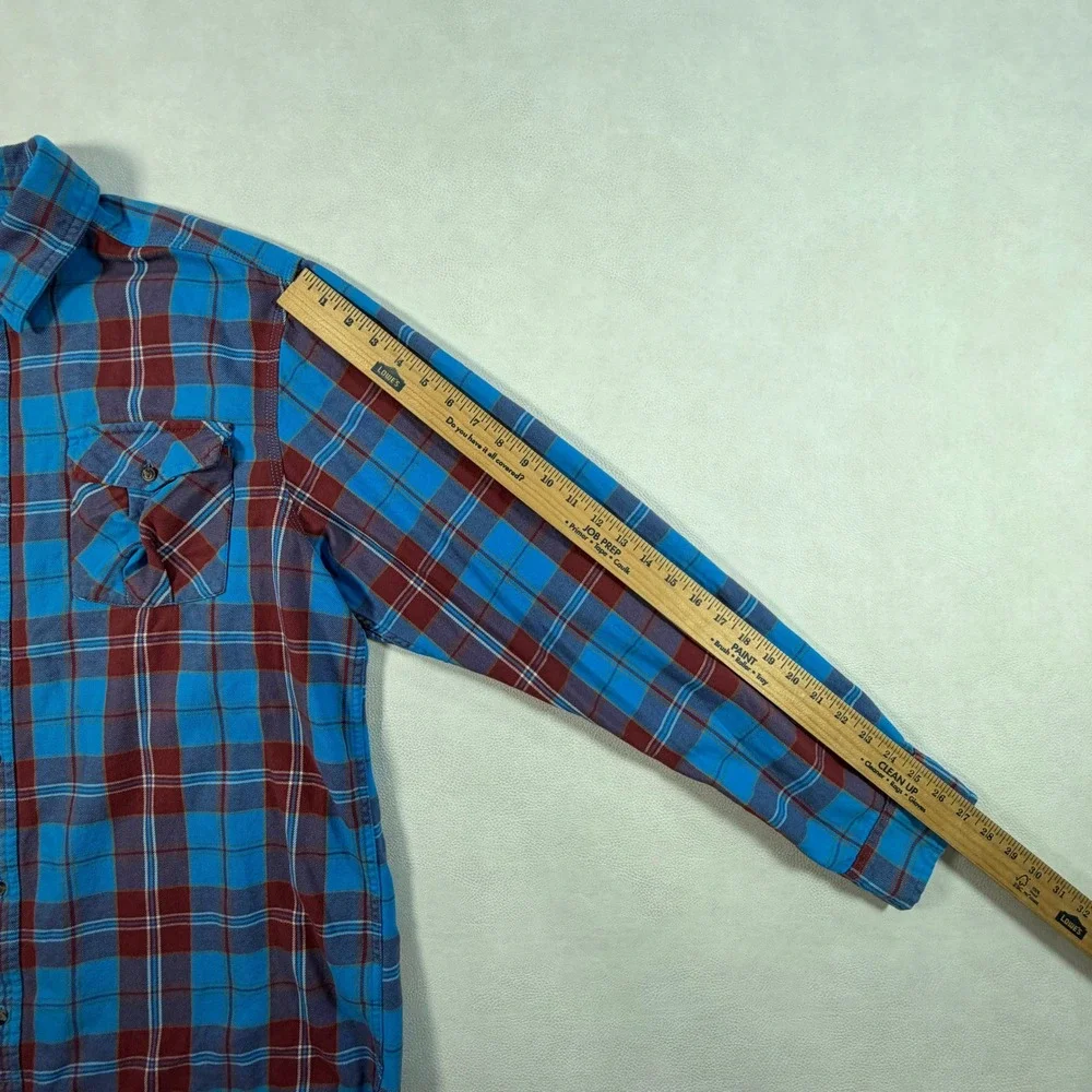 The North Face Mens XL Blue Burgundy Plaid Flannel Long Sleeve Button Down Shirt